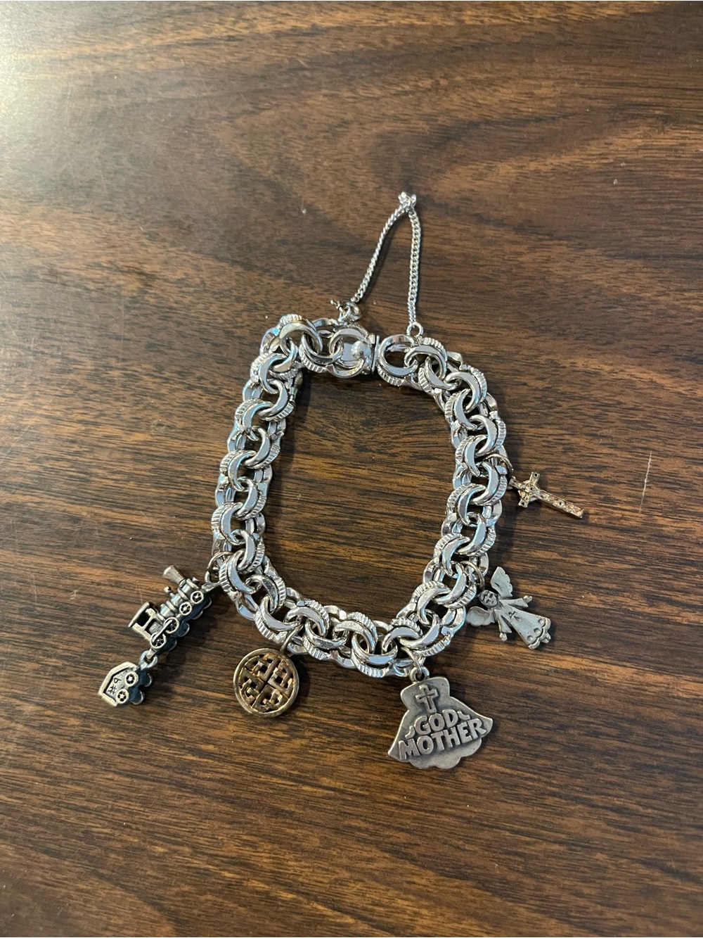 Vintage 925 Sterling Charm Bracelet w/ James Avery Godmother & Angel Charms 7.5”